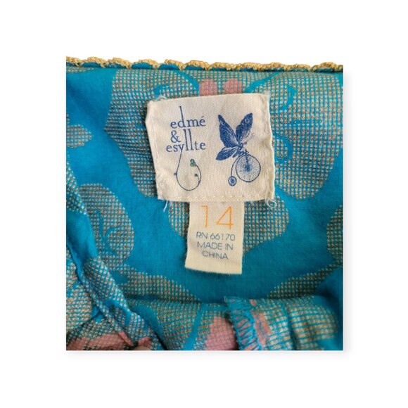 Coastal Boho Fairycore Blue Pink Cotton Sleeveless Tank Size 14 - Picture 3 of 10